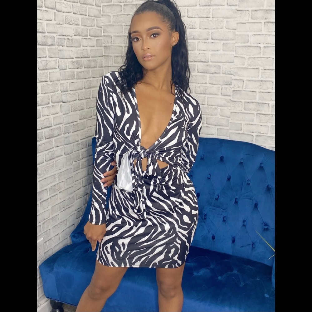 Black/white animal print dress